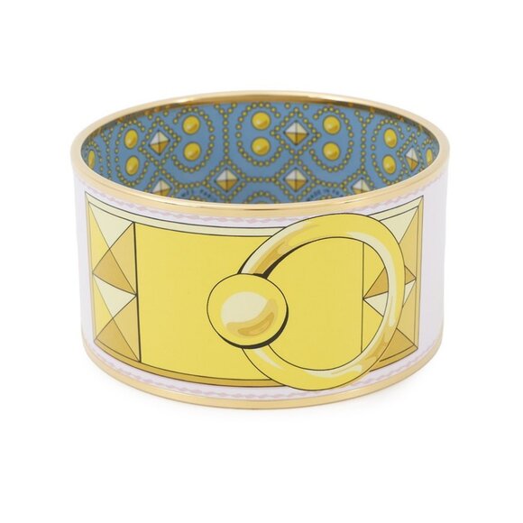 HERMES Email Bangle Size TGM Metal/Cloisonne Yellow/Light Blue/Gold - Picture 3 of 10